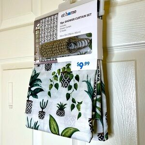 White Shower Curtain set with plants prints